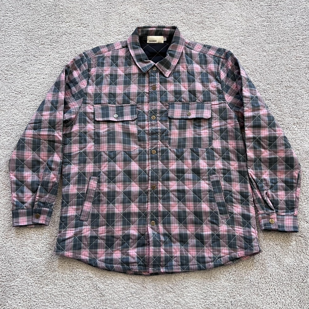 TEAMSESH Quilted Flannel Jacket Mens 2XL Gray Pink Plaid Born From Shade Logo